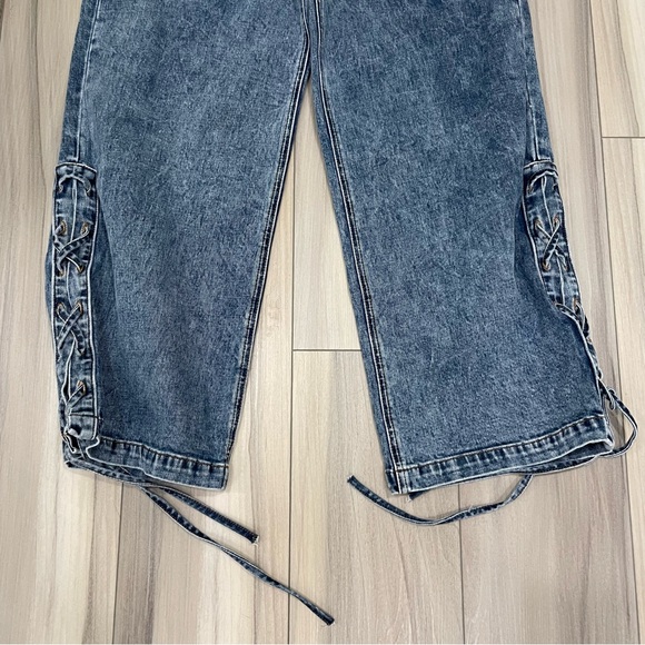 NWT KAFFE KAeloise String Jeans Size Medium/Euro 38 Washed Side Lace-Up Wide Leg - Picture 7 of 15